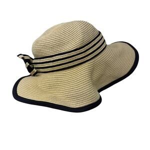 Filippo Catarzi Wide Brim Straw Hat Italy Sun Hat Black Trim Womens One Size